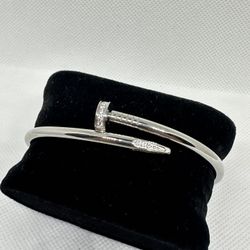 Silver Nail Bracelet With Stones Stainless Steel
