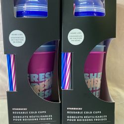 Starbucks 5 Pack Multicolor Plastic Reusable Cold Cups with Dome Lid - 24oz HP