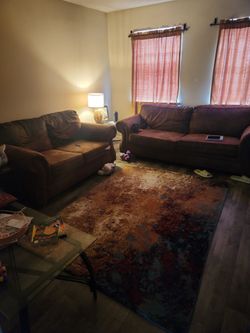 Brown Fabric Sofa and Loveseat Set