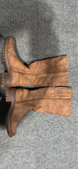 Maddie Brown Tall Buckle Boots Size 8M