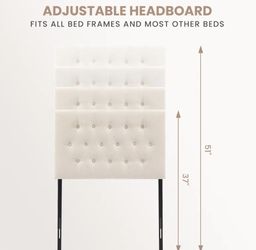 JONPONY Tufted Upholstered Headboard Twin Size, Solid Wood Head Board With Adjustable Height Headboard From 37" To 51",Bed Frame Adapters,Beige,Headbo