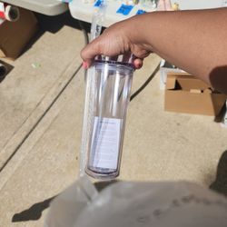 Insulated Skinny Acrylic Tumblers with Straw and Lid, 16 oz. (4 pack, Clear