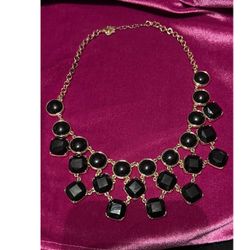 Black Stone Gold-Tone Bib Statement Necklace