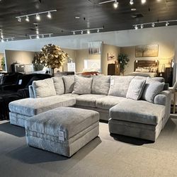 Light Grey 2pc Chaise Sectional Couch