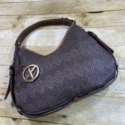 Francesco Biasia Leather Trim & Woven Raffia Shoulder Bag