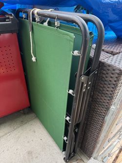 Folding Cot with Green Canvas and Metal Frame