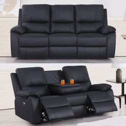 Power Genuine Leather Recliner 3-Seater Sofa Couch