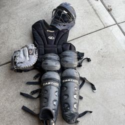 Youth Catchers Gear With Helmet And Glove. Rawlings & Easton