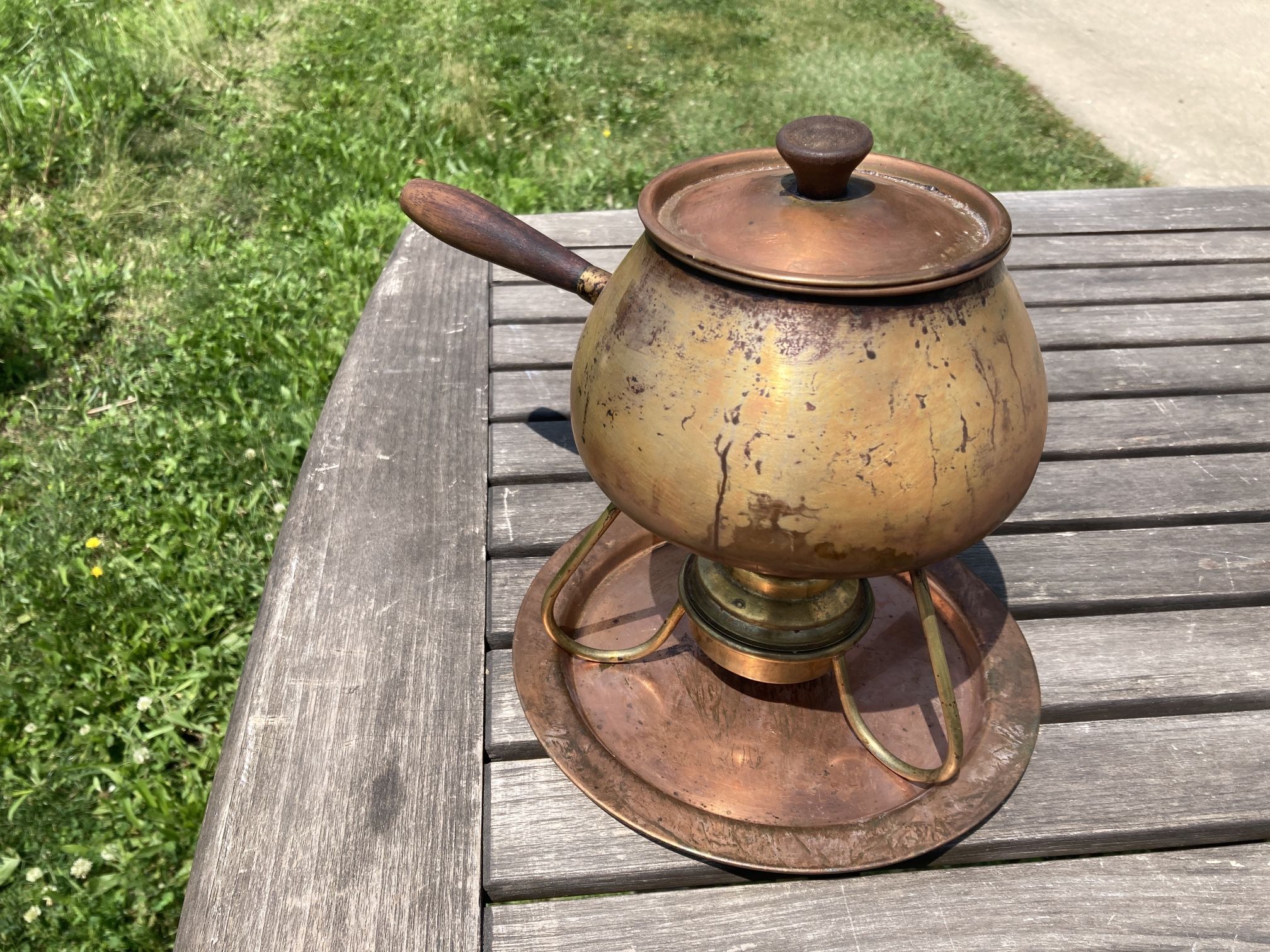 Copper Fondue Pot With Brass Stand