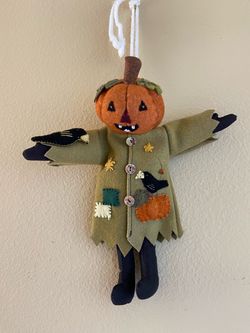 Handmade Halloween Pumpkin Scarecrow Ornament
