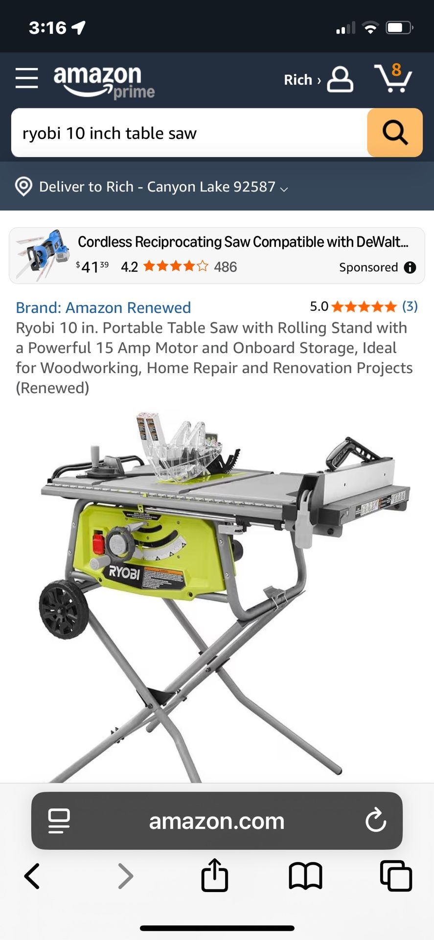 Ryobi 10 Inch Table Saw With Stand