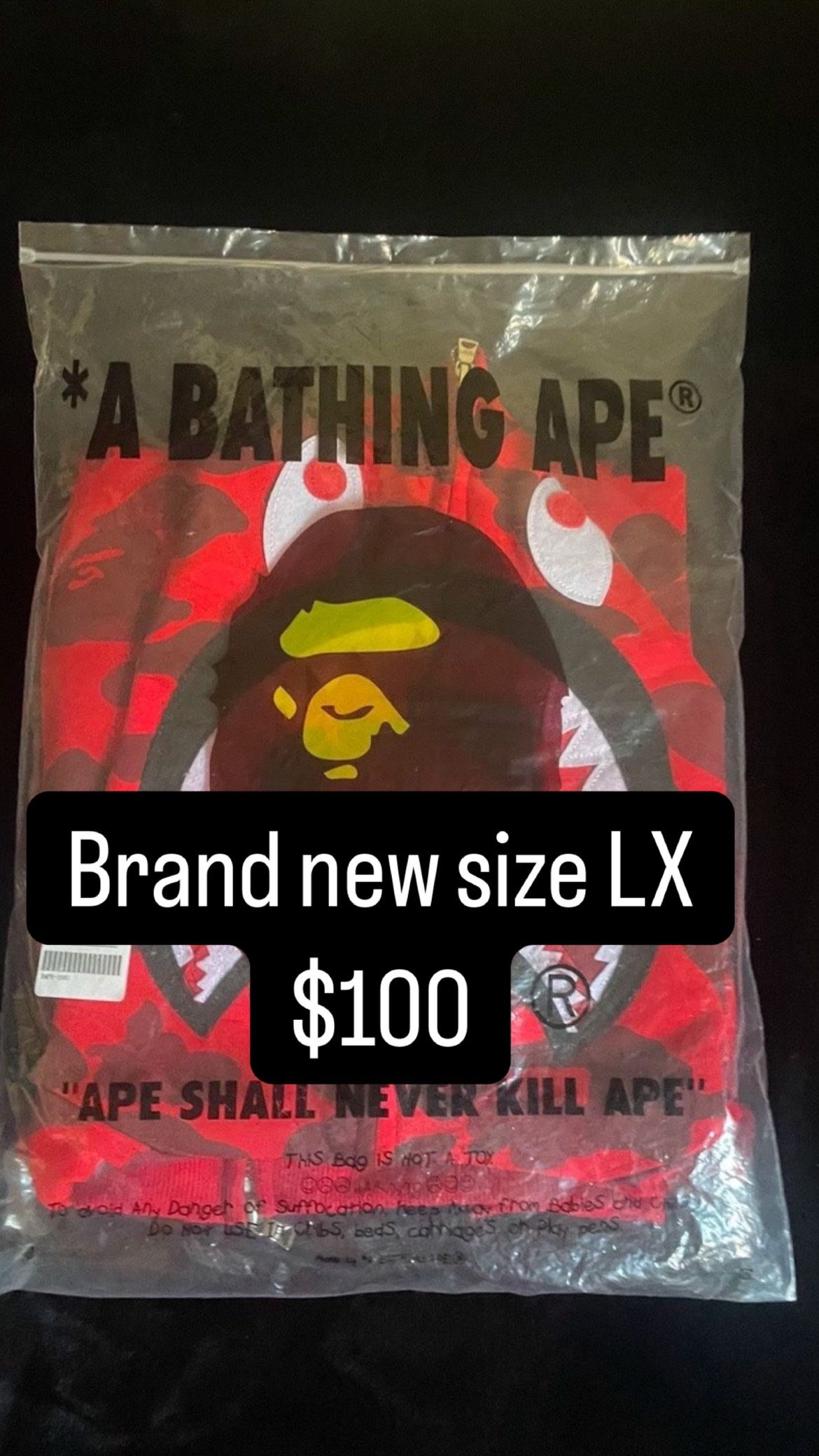 Red Bape Hoodie $100 (real)