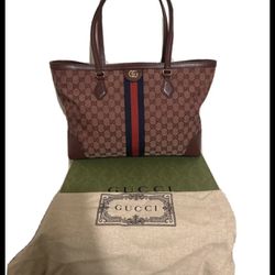 Gucci Ophidia Tote Medium Beige/Burgundy GG Web Canvas/Leather
