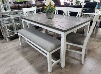 6PC Dining Table Set with Bench and Chairs
