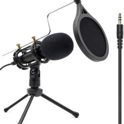 Condenser Recording Microphone, 3.5mm Plug Mic for PC, Broadcast Microphone for Singing, Gaming, Computer, Desktop, Laptop, MAC Windows, Online Chatti
