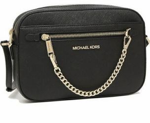 Michael Kors Adult Saffiano Leather Chain Zip Crossbody Handbag.
