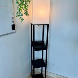 Floor Lamp with Shelves, Solid Wood with 1 Drawer and 2 USB Ports & 2 Power Outlet