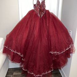Red Ballgown Prom Dress Quinceañera + 2 Hoop Skirts $650