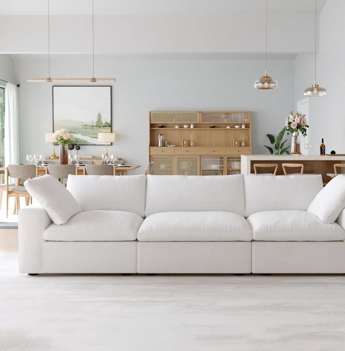 3 pieces (1 arm chair, 2 armless chairs) Cloud Sofa Couch- white 
