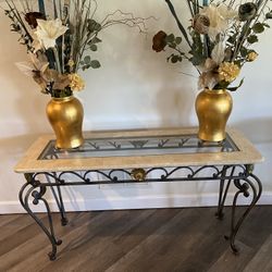 Vintage Marble And  Glass Top Wrought iron Table