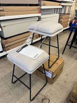 25.6” Leather Counter Stools Barstools with Soft Cushion  Metal Sled Legs Set of 4 - Beige