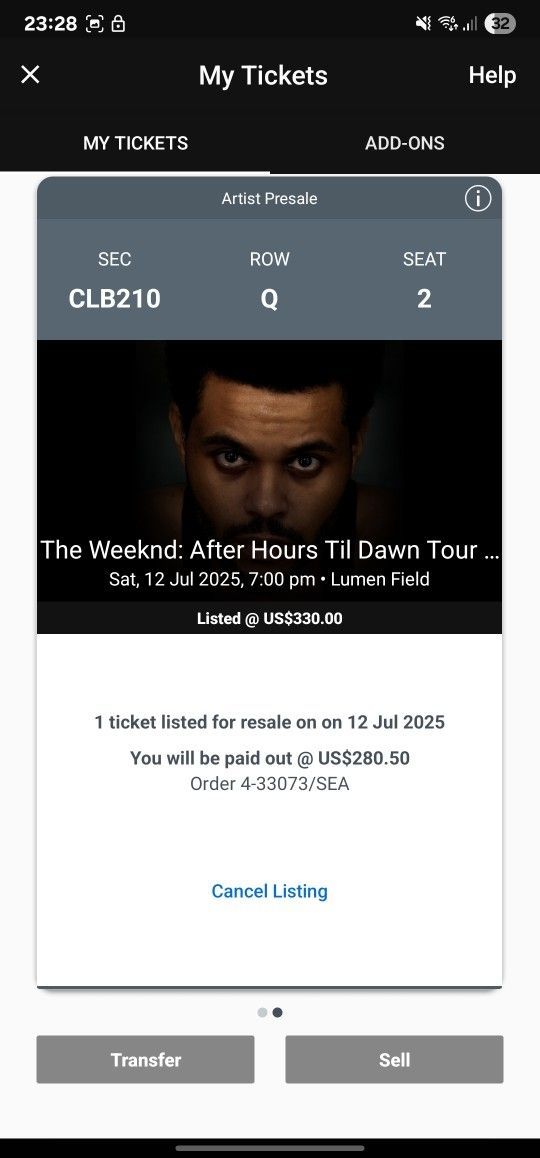 The Weeknd Lumen Field Section 210