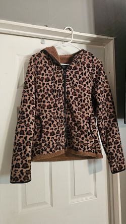 Leopard Print Sherpa Zip-Up Hoodie Jacket
