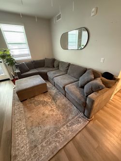 Grey comfy sofa w/ ottoman