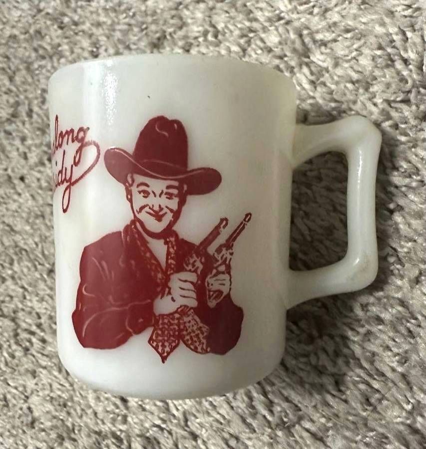Vintage 1950s Collectible Hopalong Cassidy Milk Glass Mug Cup Hazel Atlas