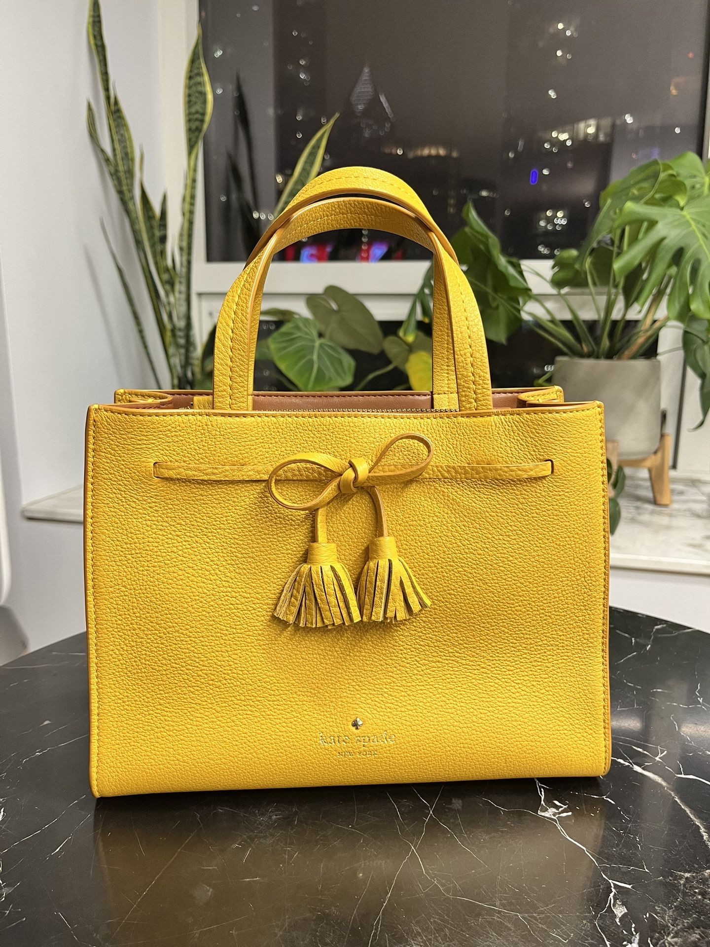 Kate Spade New York Hayes Street Caviar Leather Satchel In Mustard - Pristine Condition!