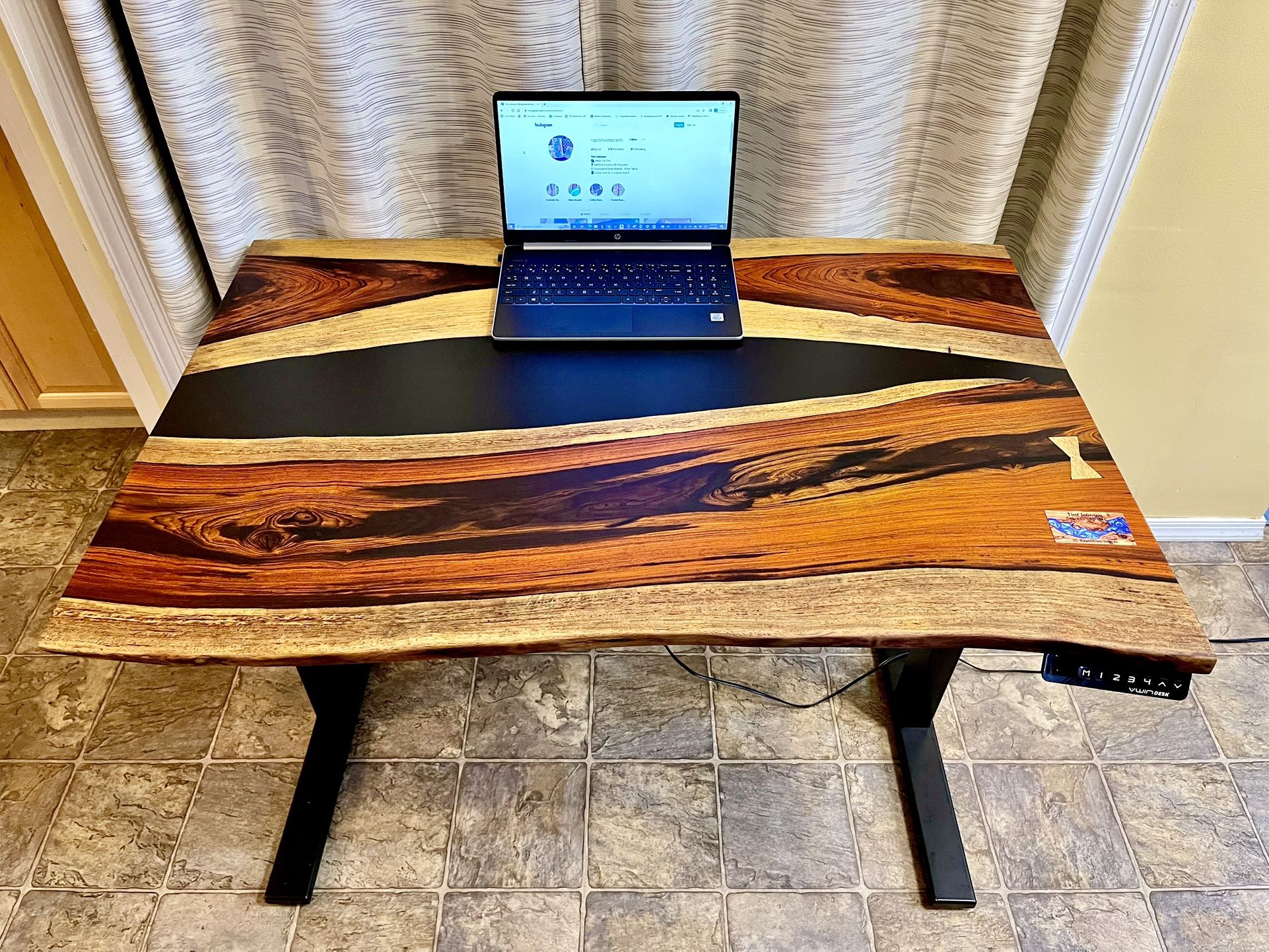 Exotic Cocobolo Wood River Computer Desk On Electric Legs