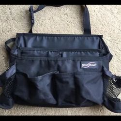 BLACK STRAP-ON CANVAS TRAVEL ORGANIZER / CAR SEAT STORAGE CASE WITH POCKETS