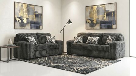 FREE White Glove Delivery – S319 Sofa & Loveseat Charcoal Sofa & Loveseat Set | Brand New
