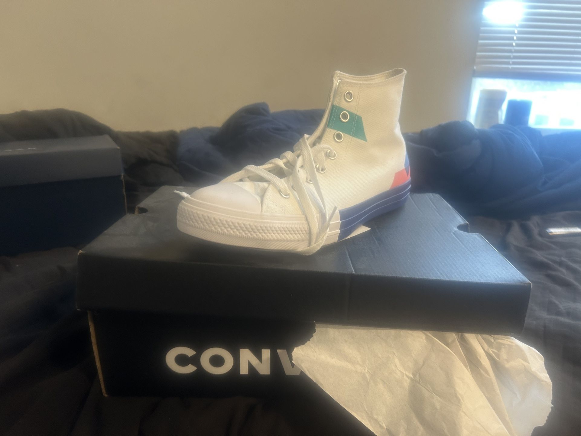 White/Multi colored Converse Sneakers