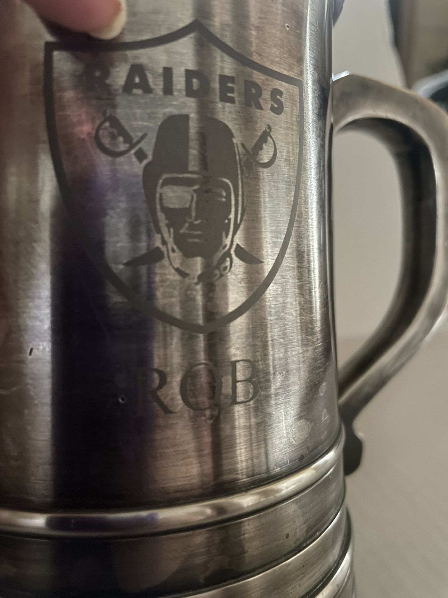 Raiders Beer Mug, Vintage, Collectable, Glass Bottom
