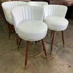 New in box Counter Height Bar Stools Set of 4, Swivel BarStools with Back, 24" H Seat Height Upholstered Kitchen Stools with Wood Legs and Footrest, W