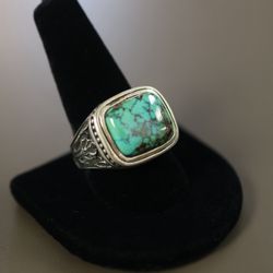 Oxidized Sterling Silver Spiderweb Turquoise Ring – Size 12
