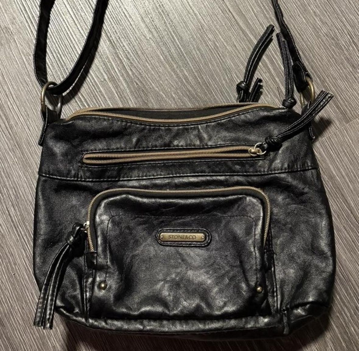 Stone and Co. Black Leather Purse shoulder bag 9" x 11" EUC