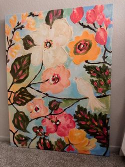 Cherry blossom & bird art canvas
