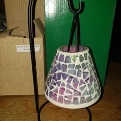 Very Unique Candle Holder With Stained Glass Shade