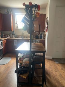 Kitchen Island with Hanging Pot Rack