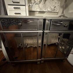 Two Pier One Mirrored Silver Cabinets/night Stands