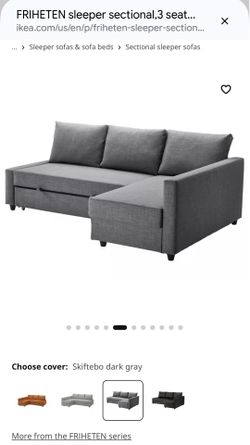 IKEA FRIHETEN Sleeper Sectional Sofa - Dark Gray