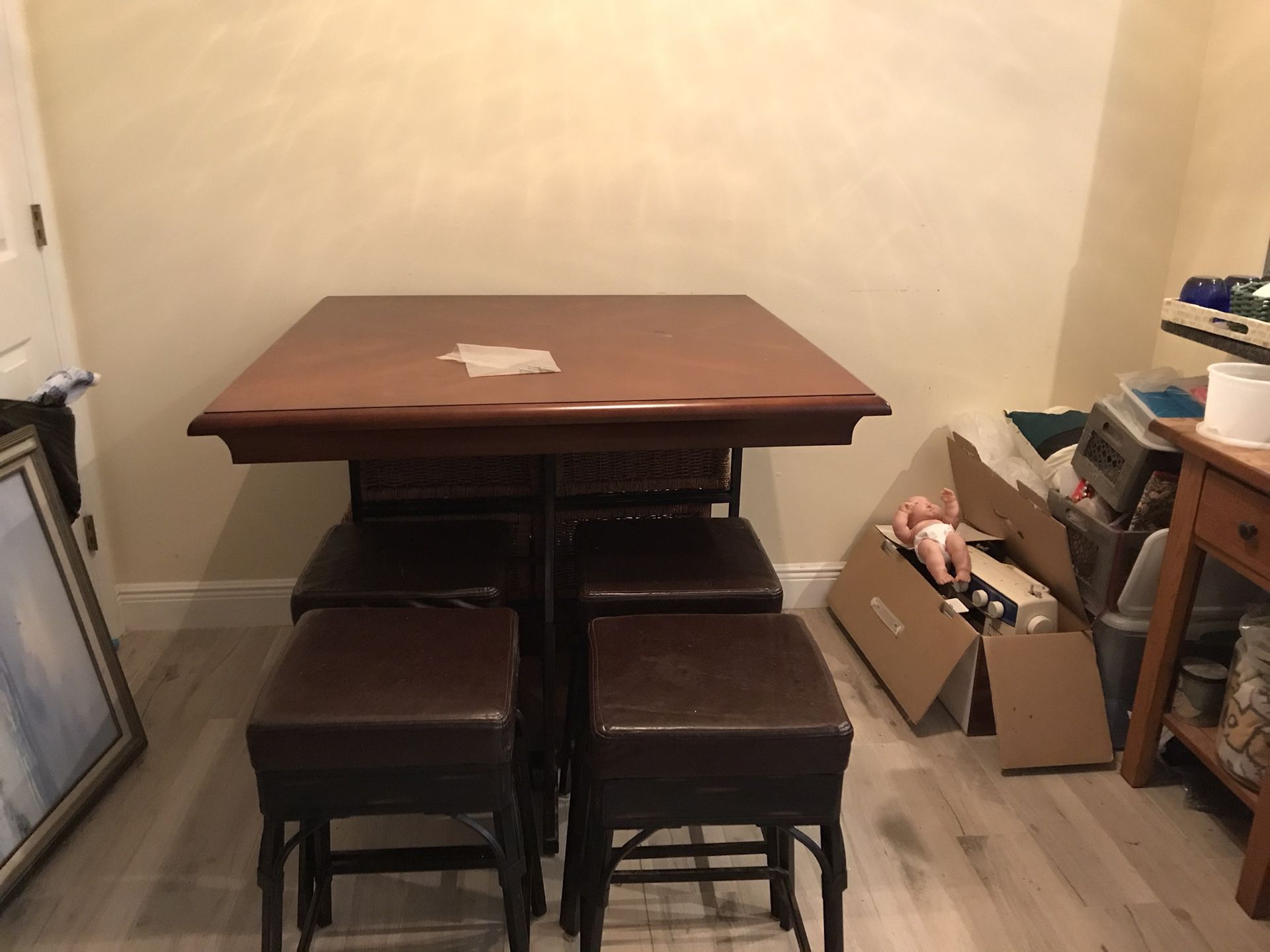 Solid Wood With Metal Frame Counter height Table With 4 Stools