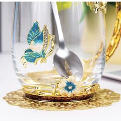 Glass Mug Sparkly Blue Butterfly 🦋 