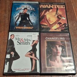 Angelina Jolie DVD Movie Bundle Changeling Tomb Raider Wanted Set of 4