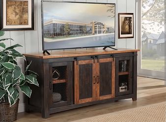 Black Solid Wood TV Stand - Rustic Distressed Cabinet with Hidden Storage & Versatile Design