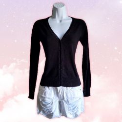 Black Basic Button-Up Cardigan Sweater