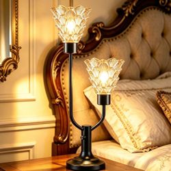 19" Amber Glass Desk Lamp, 2 Bulbs Included