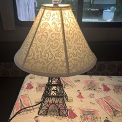 Lamp with gray and white shade